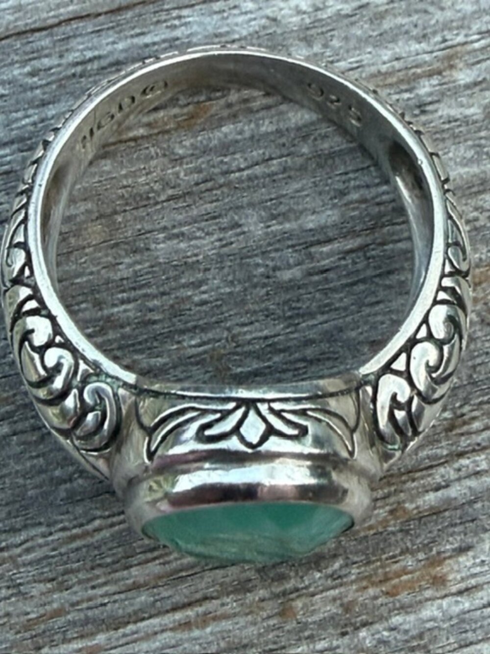 Vintage Sterling Ring Rose Cut Green Chalcedony Janice Girardi Designs Size 10 - Picture 5 of 13